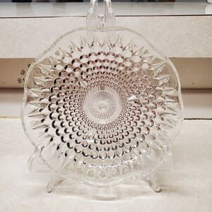 Vintage Anchor Hocking 3-Toed Footed Clear Hobnail Candy Dish Bowl.